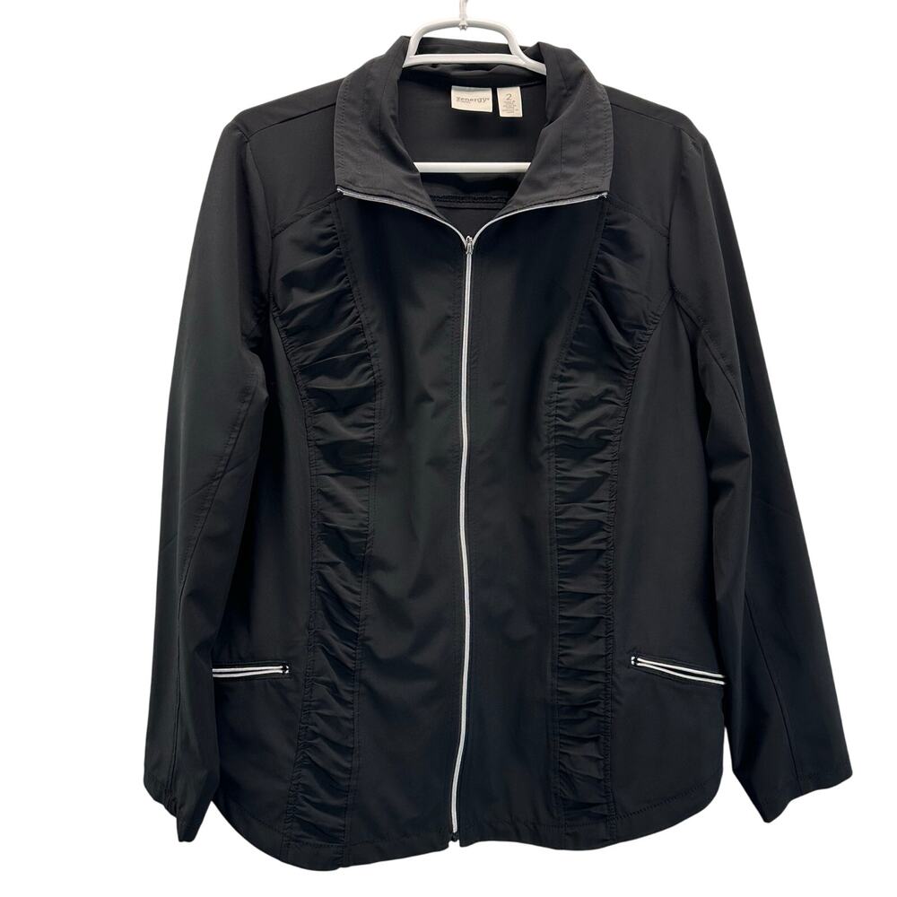 Chico's Zenery Womens Black Full Zip Windbreaker Jacket Black 2 Large